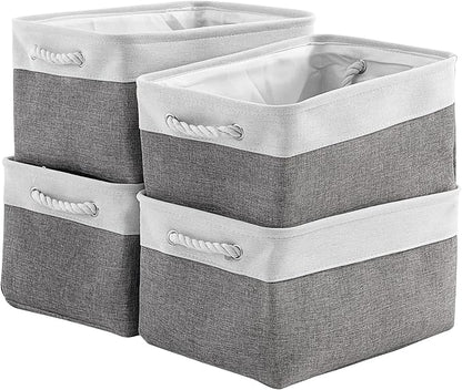 TcaFmac Storage Basket for Organizing - Large 4 Pack 15.8x11.8x8.2 inch Fabric Storage Bins for Shelves, Foldable Storage Cubes for Closet Cloth Toy Gift Kids(White&Grey)
