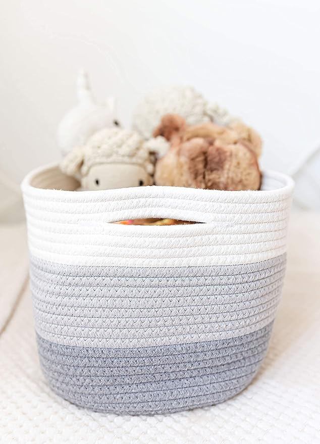 OrganiHaus Set of 3 Woven Storage Baskets for Organizing, Cotton Rope Organizer Bins for Shelves, Closet & Nursery, Dog Toy Basket, Decorative Bins for Toys, Towels & Books - 15x10x9, Grey