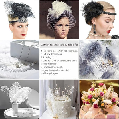 THARAHT Black Ostrich Feathers 24pcs Natural Bulk 8-10Inch 20cm-25cm for Crafts Wedding Party Centerpieces Halloween and Home Decoration Feathers