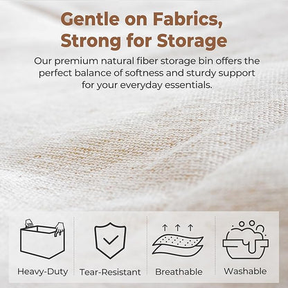 StorageWorks Storage Bins, Shelves Baskets for Organizing, Large Fabric Closet Organizers with Handles, Metal Frame, Natural Color, 2-Pack