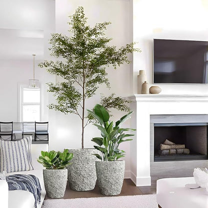 Craft flowerpots 16"+12"+10" Dia Round Concrete Planter Set of 3 Large Outdoor/Indoor Planter Pots Containers with Drainage Holes and Rubber Plug for Home Garden (Grey, Large)