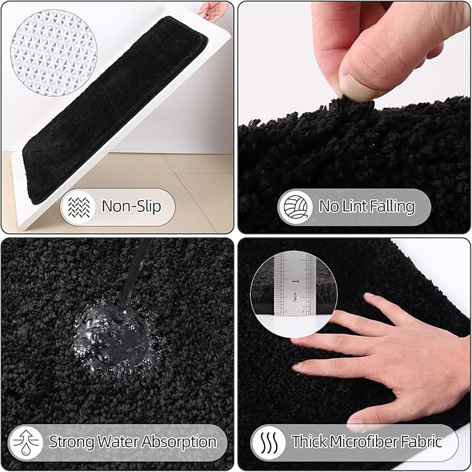 Bathroom Sets with Shower Curtain and Rugs,Black Bathroom Set with Bathroom Trash Can,Soap Dispenser,Toilet Brush,Toothbrush Set,Qtip Holders for Housewarming