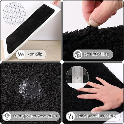 Bathroom Sets with Shower Curtain and Rugs,Black Bathroom Set with Bathroom Trash Can,Soap Dispenser,Toilet Brush,Toothbrush Set,Qtip Holders for Housewarming