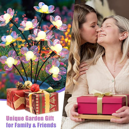 Solar Garden Lights Outdoor, New Upgraded 4-Pack Firefly Solar Lights with Iridescent Petals & Warm White Glow - Waterproof Wind-Swaying Decor for Yard, Patio