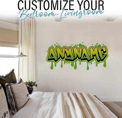 Custom Graffiti Name Wall Decal Personalized Graffiti Wall Name Decal Graphics Large Vinyl WallDecal for Home & Room Décor, Peel & Stick Wall-Art for Kids & Teens Bedroom, Car, Vehicles