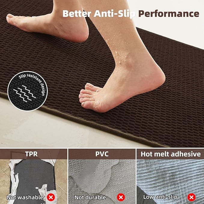 Bathroom Runner Rug, Long Bath Mat Washable Thin Quick Dry Low Pile Bathroom Runner Rugs 24 x 60 Non Slip, Brown 24"x60"