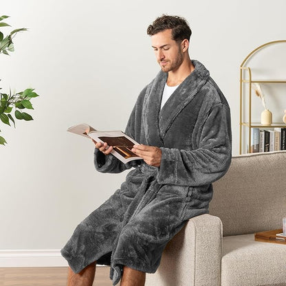 PAVILIA Mens Soft Robe, Plush Fluffy Fleece Bathrobe Men, Long Sherpa Shaggy Spa Robe