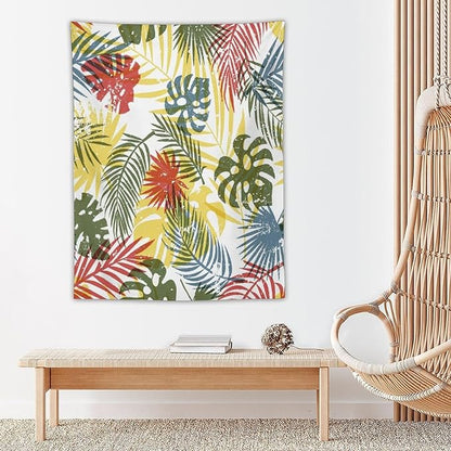 ICMOLYYENLO Boho Green Leaves Tapestry, Mid Century Abstract Tropical Palm Leaves Modern Minimalist Geometric Wall Hanging, Neutral Home Decor Art for Living Room Bedroom Dorm 50x60 Inch