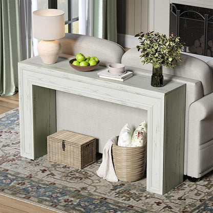 Rresyet 55 Inch Long Console Table, Sofa Table Behind Sofa, Wooden Entryway Table, Farmhouse Entryway Table for Entry, Hallway, Living Room (White)