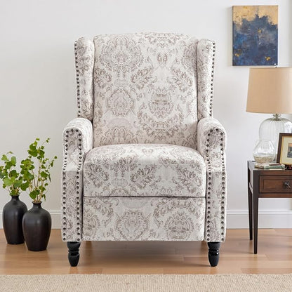 UIXE Recliner Chairs Set of 2, Fabric Upholstered Armchair Pushback Accent Chair for Living Room, Floral Rivet Trim Club Chair Home Theater Single Sofa Bedroom Side Reading Seat - Beige Pattern
