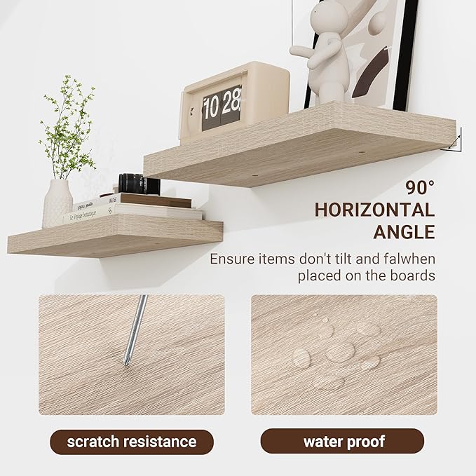 36 Inch Floating Shelves, 3D Textured Wood Grain, 36"x9.25"x1.5" Inch Deep Floating Shelves for Wall, Wooden Shelves for Bathroom, Bedroom, Living Room, Vintage White Oak, 2 Pieces