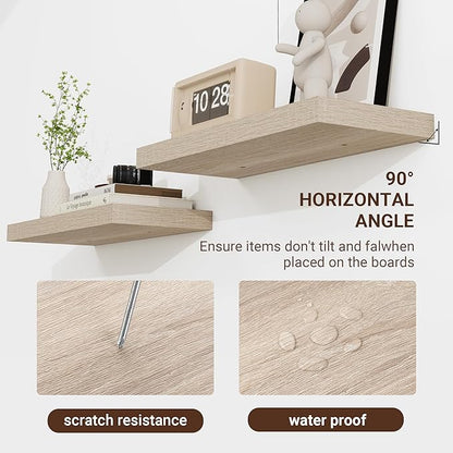 36 Inch Floating Shelves, 3D Textured Wood Grain, 36"x9.25"x1.5" Inch Deep Floating Shelves for Wall, Wooden Shelves for Bathroom, Bedroom, Living Room, Vintage White Oak, 2 Pieces