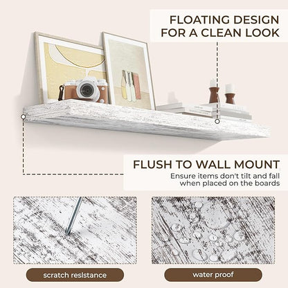 RICHFOCUS 48Inch Floating Shelves for Wall 2 Pack Shelves for Bedroom|Kitchen|Bathroom Wall Mounted Rustic Distressed Wood Floating Shelf with Invisible Brackets for Books|Storage|Decor, Rustic