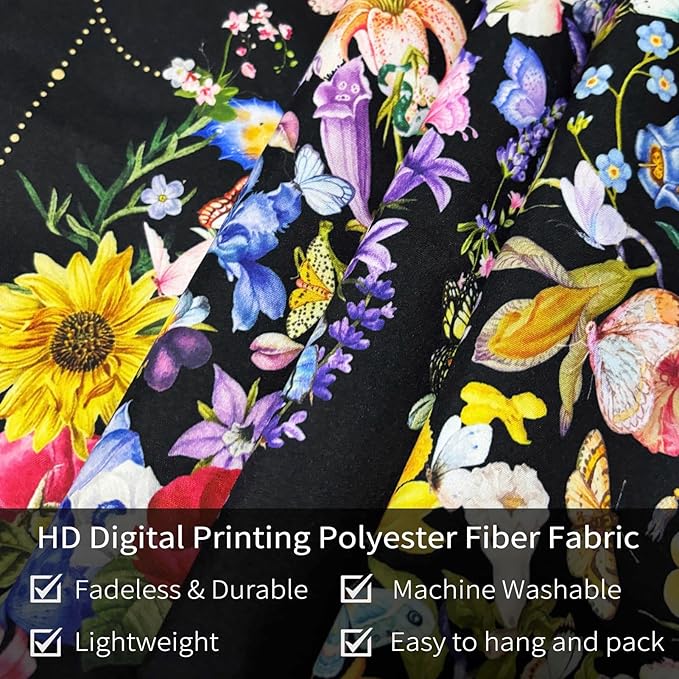 Damanse Butterfly Tapestry Wall Hanging Cute,Boho Wall Tapestry for Bedroom Aesthetic,Flower Living Room Decor for Teen Girls (Black, 49.20" x 59.10")