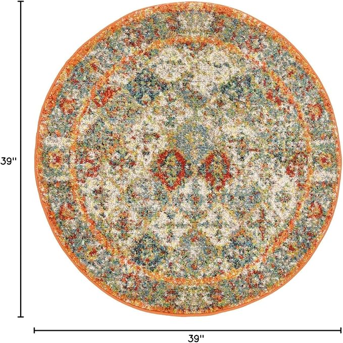 Unique Loom Rosso Collection Vintage, Traditional, Bohemian, Geometric, Distressed, Southwestern Area Rug (3' 3 x 3' 3 Round, Multi/Orange)