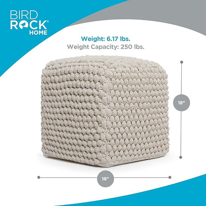 BIRDROCK HOME Bud Pouf Foot Stool Ottoman - Knit Bean Bag Floor Chair - Cotton Braided Cord - Great for The Living Room, Bedroom and Kids Room - Small Furniture