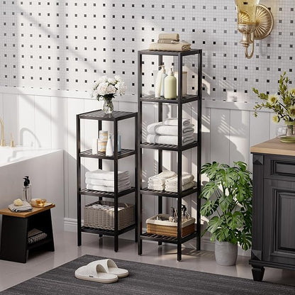 SMIBUY Bathroom Storage Shelf, 5-Tier Bamboo Rack Organizer, Multifunctional Shelving Unit for Living Room Bedroom Kitchen (Black)
