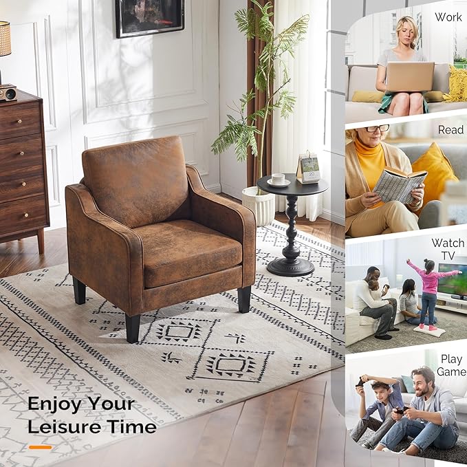 VINGLI Accent Chairs Set of 2 Living Room Chairs Rustic Reading Chair for Bedroom Scooped Arm Chair Mid Century Modern Accent Chairs Upholstered Comfy Chair for Apartment, Waiting Room