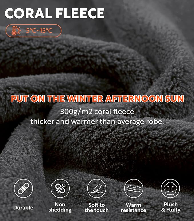 DAVID ARCHY Men's Soft Fleece Plush Robe Full Length Long Bathrobe