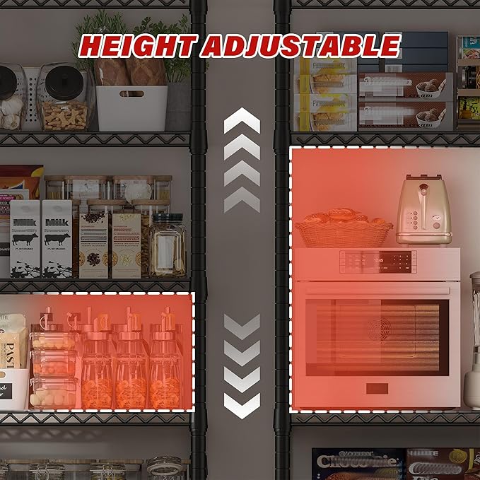 REIBII 60''W X 82.6" H Steel Heavy Duty Wire Shelving Unit with Wheels, 6-Tier Adjustable Storage Shelves 3598LBS Commercial Metal Shelves for Pantry, Garage, College Dorm Industrial Shelving, 2 Pack