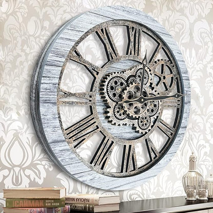 HOIBAI Wall Clock, Clocks for Living Room Decor 20 Inch Big Moving Gears Clock Farmhouse Vintage Rustic Wall Clock for Home Bedroom House Kitchen Wall Decor