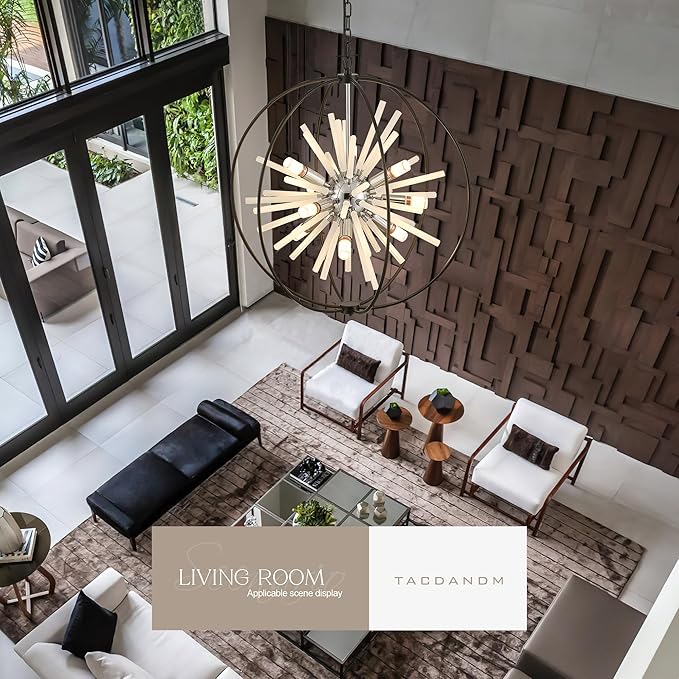 23.6" Black Chrome 12-Light Globe Sputnik Chandelier Modern Adjustable Hanging Ceiling Glass Tube Pendant Light Fixture for Entryway Foyer Staircase Dining Living Room Hallway