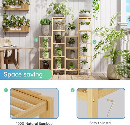 SMIBUY Bathroom Storage Shelf, 5-Tier Bamboo Rack Organizer, Multifunctional Shelving Unit for Living Room Bedroom Kitchen (Natural)