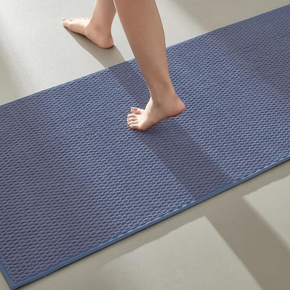 Bathroom Runner Rugs, Long Bath Mat Runner Washable Thin Quick Dry Low Pile Bathroom Runner Rugs Non Slip, Denim Blue 24"x70"