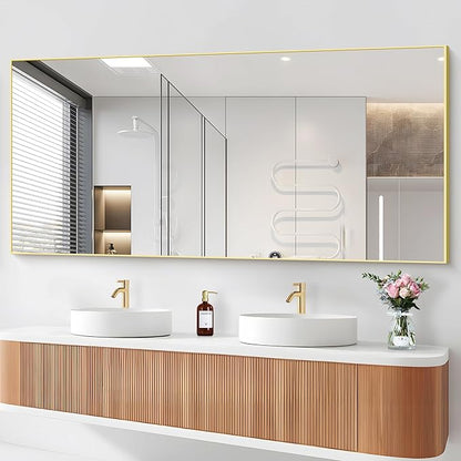 36x72inch Bathroom Mirror, Gold Rectangle Mirror with Thin Metal Frame, Large Rectangular Wall Mirrors for Bathroom, Living Roomm, Hair Salon, Big Farmehouse Mirror Hang Horizontal/Vertical