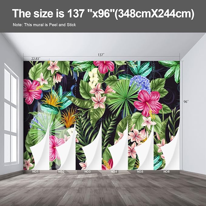 Floral Wall murals Peel and Stick Flowers Wallpaper for Bedroom Living Room - 96"x137"