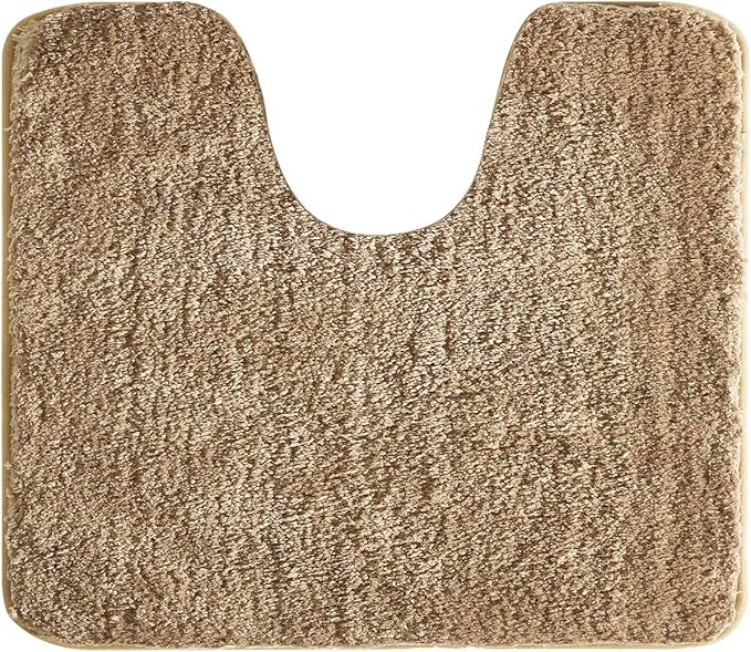 Suchtale Bathroom Contour Rug Non Slip Bath Mat Water Absorbent Soft Microfiber Shaggy Bathroom Mat Machine Washable Bath Rug for Bathroom Thick Plush U Shape Toilet Rug (20 x 24, Sand)