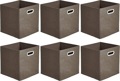 Amazon Basics Collapsible Cube Storage Organizer Bins, 6-Pack, 10.5 x 10.5 x 11 inches, Taupe