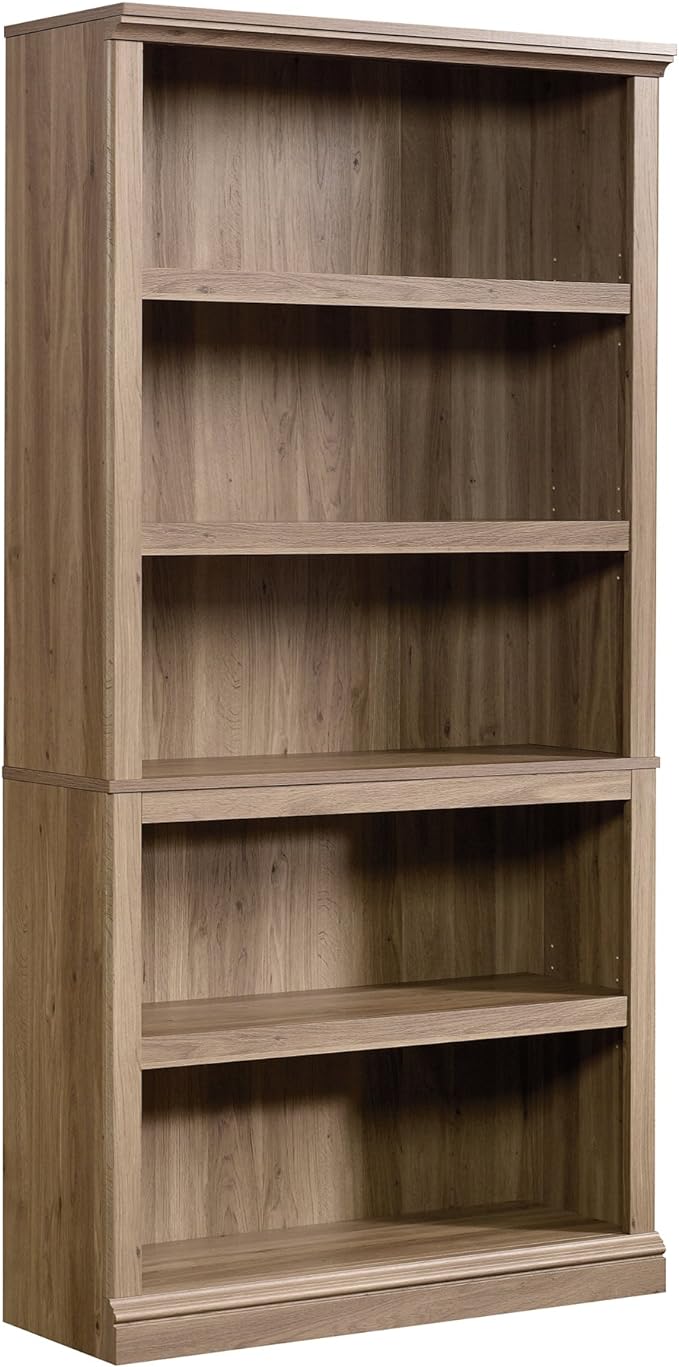 Sauder 5 Tier Book Shelf Wooden Bookcase Multipurpose Bookshelf for Home Office, Living Room, in Salt Oak finish