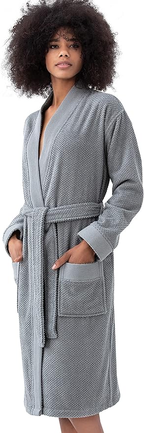 Organic Turkish Cotton Terry Hooded Kimono Bathrobe, Robe for Women