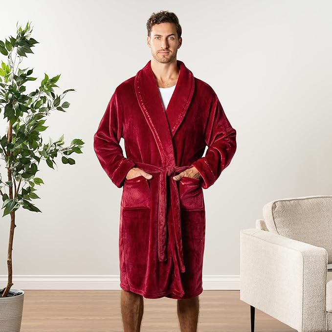PAVILIA Mens Soft Robe | Warm Fleece Robes for Men, Soft Spa Bathrobe with Shawl Collar and Pockets