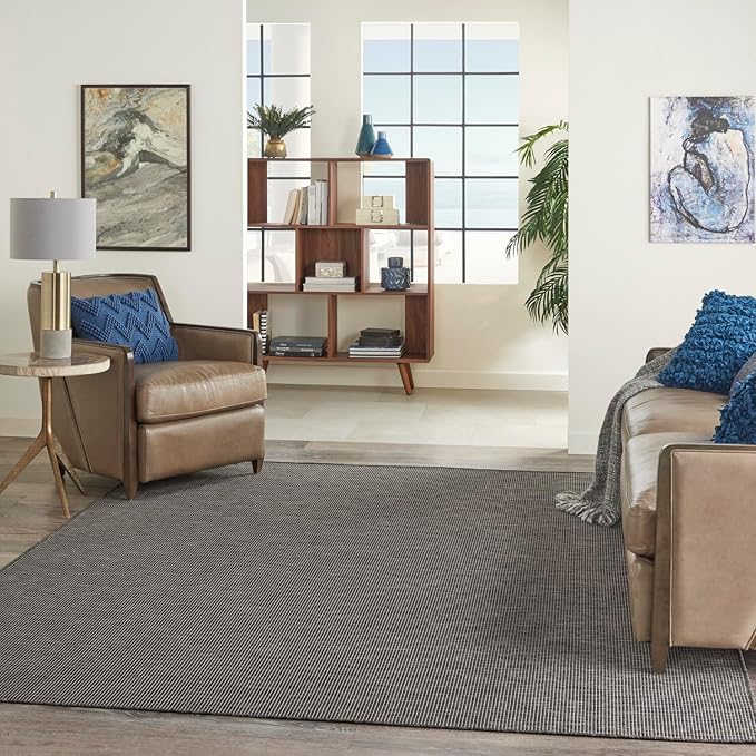 Nourison Positano Indoor-Outdoor Charcoal 7' x 10' Area Rug, Easy Cleaning, Non Shedding, Bed Room, Living Room, Dining Room, Backyard, Deck, Patio (7x10)