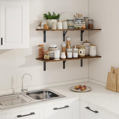 36 Inch Floating Shelves Wall Mounted, 12 Inch Deep Wall Shelves with Visible Brackets, Deep Bookshelf for Home, Rustic Bathroom Shelf, Deep Shelves for Plant, Books, Rustic Brown, Set of 2