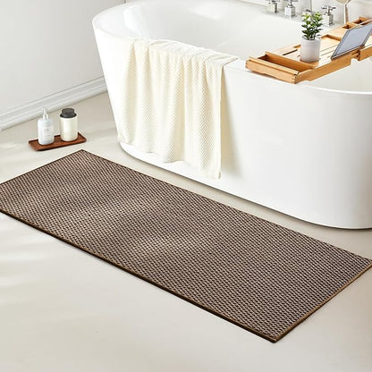Bathroom Runner Rug, Long Bath Mat Washable Thin Quick Dry Low Pile Bathroom Runner Rugs Non Slip, Brown 24"x70"