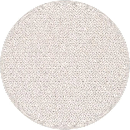 CAMILSON Easy Jute Round Rug 6ft Indoor Outdoor Off-White Color Fiber Area Rugs for Living Room and Patio Rug Herringbone Boho Woven Design Easy-Cleaning Washable Outside Carpet Alfombras (6 Round)