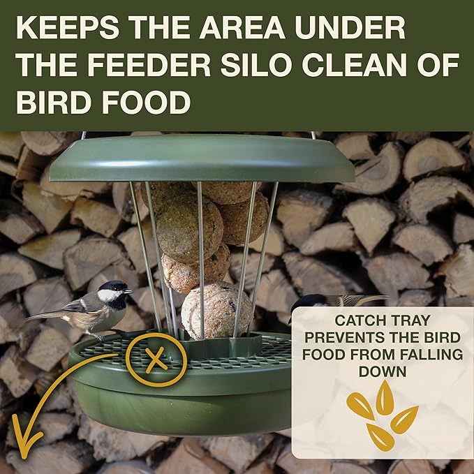 SWISSINNO No Mess Bird Feeder Lucerne Smart Birds for Fat Balls - Feed Birds, not mice & Rats! Robust & Reliable for Hanging - Green