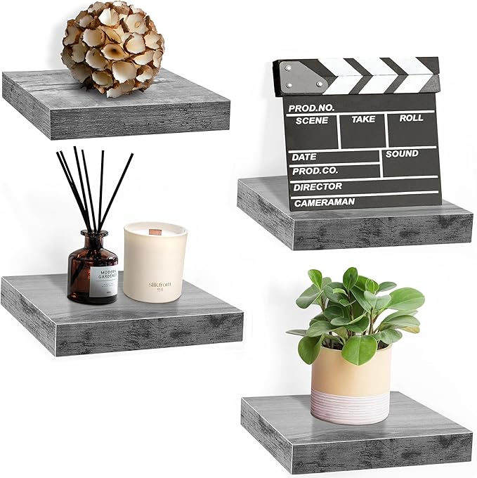 Sorbus Square Floating Shelf for Wall - 4 Small Shelves with Invisible Mounting Brackets for Living Room Decor, Bedroom, Bathroom Decor, Home & Kitchen - 9" Wall Shelf to Display Photos Trophies