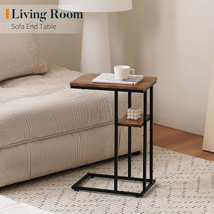 Yoobure C Table End Table Set of 2, Side Tables Living Room, C Shaped Side Table, Couch Tables That Slide Under Couch Table with Metal Frame, Rustic Snack Table for Bedroom/Small Spaces Large Desktop