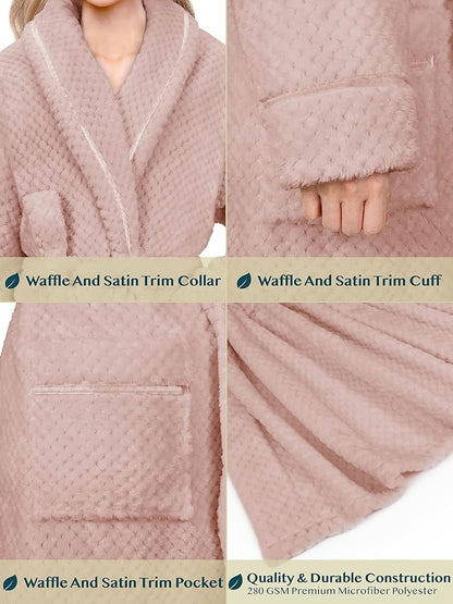 PAVILIA Women Plush Fleece Robe, Soft Textured Bathrobe, Lady Cozy Spa Long Robe