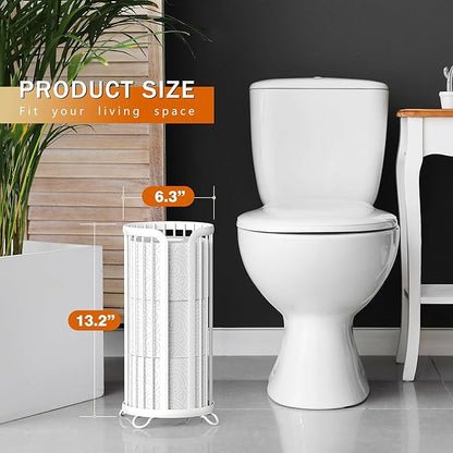Toilet Paper Holder Stand, Freestanding Toilet Tissue Organizer, Minimalistic Storage Solution, Reserve Mega Rolls-White