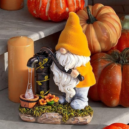 TERESA'S COLLECTIONS Fall Decor, Fall Gnomes Decor, Autumn Garden Gnomes Pumping Water with Solar Lights, Waterproof Resin Outdoor Fall Decor, Fall Gifts Outdoor/Indoor,9"
