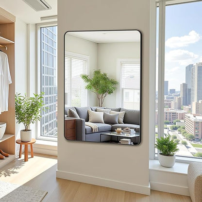 Bathroom Mirror 48" x 36", Large Rectangle Wall Mirror, Black Metal Frame Wall Mounted Mirrors for Bathroom, Vanity, Bedroom, Entryway Decor(Horizontal/Vertical)