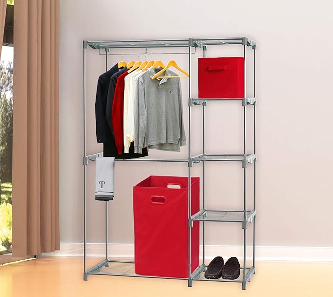 Simple Houseware Foldable Closet Laundry Hamper Basket, Red