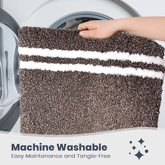 PURRUGS Bathroom Rug Non-Slip Machine Washable 24" x 36", Super Absorbent and Quick Dry Shaggy Microfiber Bath Mat, Extra Soft and Plush Bath Rug for Bathtub, Shower and Sink, Brown