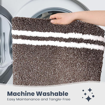 PURRUGS Bathroom Rug Non-Slip Machine Washable 30" x 60", Super Absorbent and Quick Dry Shaggy Microfiber Bath Mat, Extra Soft and Plush Bath Rug for Bathtub, Shower and Sink, Brown