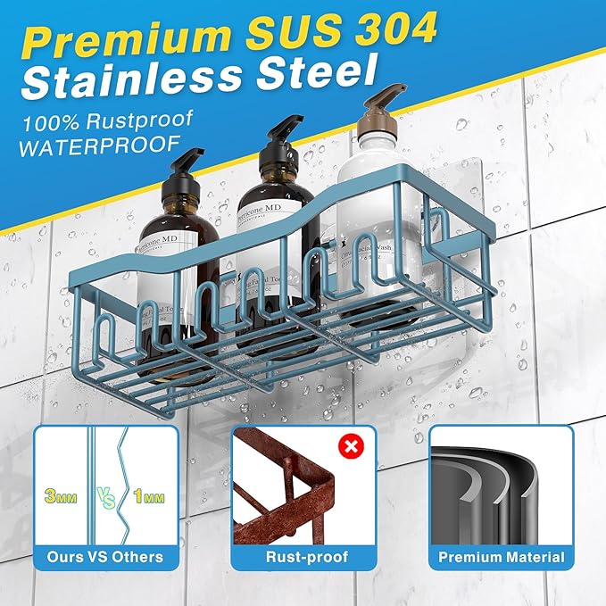 5-Pack Rustproof Stainless Steel Shower Caddy – No Drill Adhesive Bathroom Organizer with Large Capacity, Spacious Shower Shelves for Inside Shower, Kitchen & Home Decor Storage-XL Size